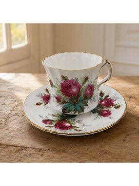 Vintage Hammersley Grandmother's Rose Teacup Saucer England Bone China